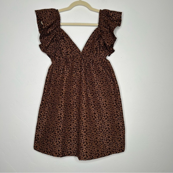NWT Day + Moon Brown Floral Ruffle Babydoll Dress Size Small Autumn - Picture 1 of 11